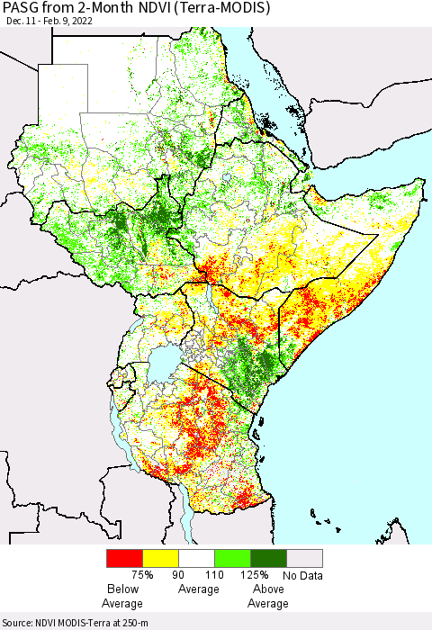 Eastern Africa PASG from 2-Month NDVI (Terra-MODIS) Thematic Map For 2/2/2022 - 2/9/2022