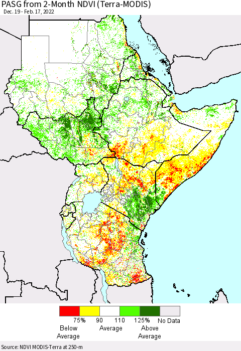 Eastern Africa PASG from 2-Month NDVI (Terra-MODIS) Thematic Map For 2/10/2022 - 2/17/2022
