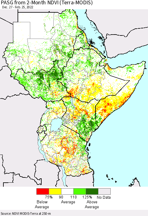 Eastern Africa PASG from 2-Month NDVI (Terra-MODIS) Thematic Map For 2/18/2022 - 2/25/2022