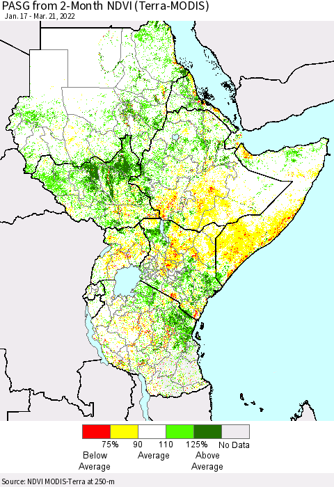 Eastern Africa PASG from 2-Month NDVI (Terra-MODIS) Thematic Map For 3/14/2022 - 3/21/2022