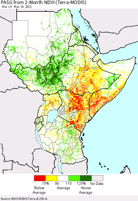Eastern Africa PASG from 2-Month NDVI (Terra-MODIS) Thematic Map For 5/9/2022 - 5/16/2022
