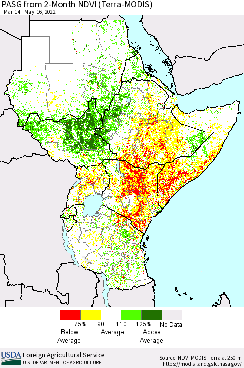 Eastern Africa PASG from 2-Month NDVI (Terra-MODIS) Thematic Map For 5/11/2022 - 5/20/2022