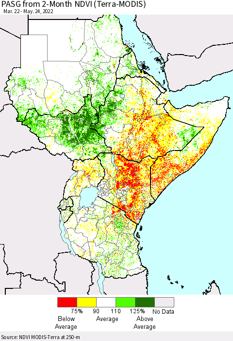 Eastern Africa PASG from 2-Month NDVI (Terra-MODIS) Thematic Map For 5/17/2022 - 5/24/2022