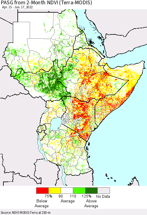 Eastern Africa PASG from 2-Month NDVI (Terra-MODIS) Thematic Map For 6/10/2022 - 6/17/2022