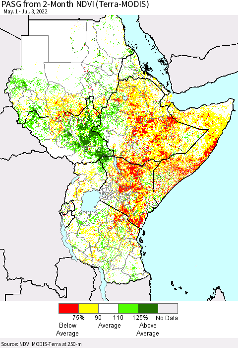 Eastern Africa PASG from 2-Month NDVI (Terra-MODIS) Thematic Map For 6/26/2022 - 7/3/2022