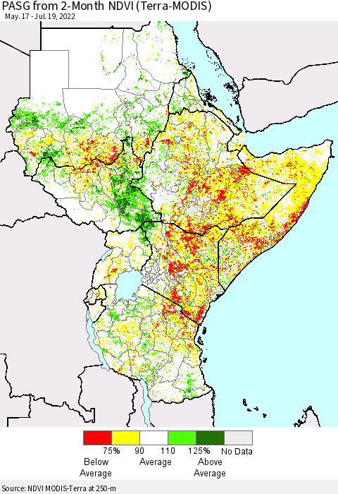 Eastern Africa PASG from 2-Month NDVI (Terra-MODIS) Thematic Map For 7/12/2022 - 7/19/2022