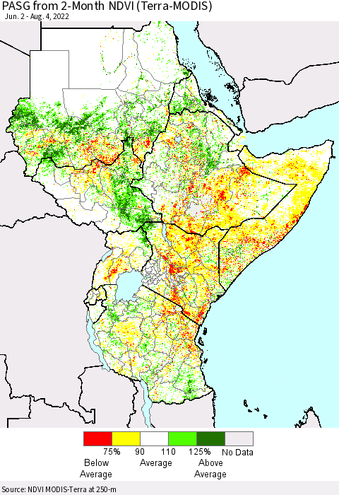 Eastern Africa PASG from 2-Month NDVI (Terra-MODIS) Thematic Map For 7/28/2022 - 8/4/2022