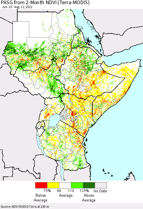 Eastern Africa PASG from 2-Month NDVI (Terra-MODIS) Thematic Map For 8/5/2022 - 8/12/2022