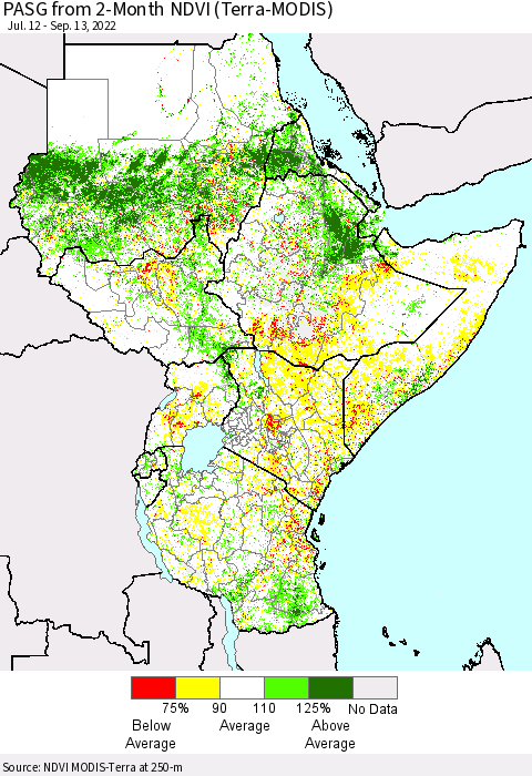 Eastern Africa PASG from 2-Month NDVI (Terra-MODIS) Thematic Map For 9/6/2022 - 9/13/2022