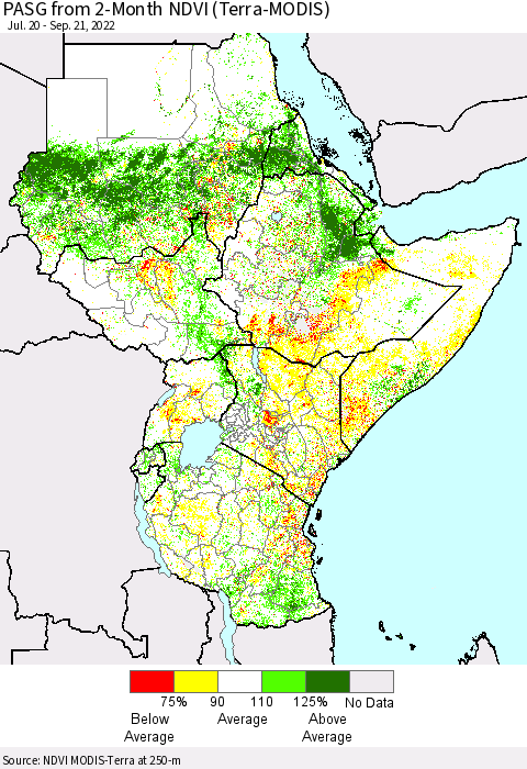 Eastern Africa PASG from 2-Month NDVI (Terra-MODIS) Thematic Map For 9/14/2022 - 9/21/2022