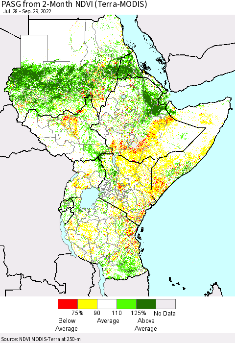 Eastern Africa PASG from 2-Month NDVI (Terra-MODIS) Thematic Map For 9/22/2022 - 9/29/2022