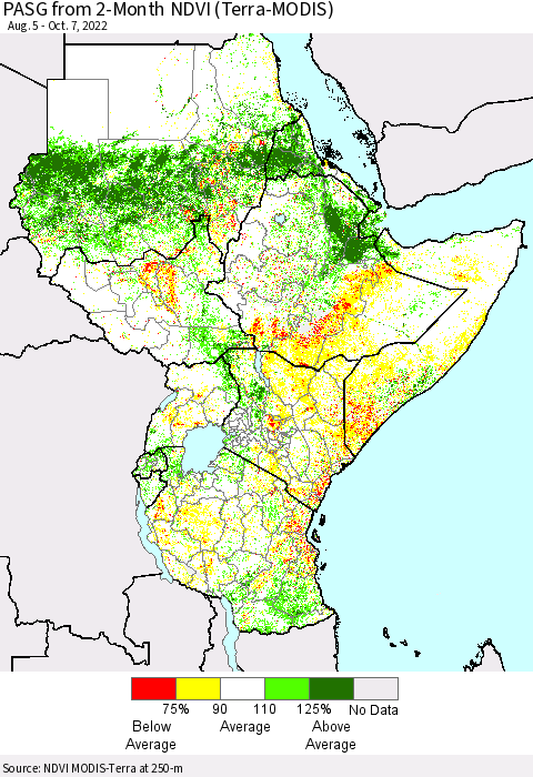 Eastern Africa PASG from 2-Month NDVI (Terra-MODIS) Thematic Map For 9/30/2022 - 10/7/2022