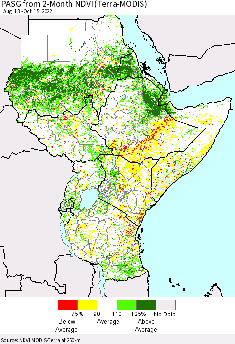 Eastern Africa PASG from 2-Month NDVI (Terra-MODIS) Thematic Map For 10/8/2022 - 10/15/2022