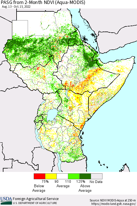 Eastern Africa PASG from 2-Month NDVI (Terra-MODIS) Thematic Map For 10/11/2022 - 10/20/2022