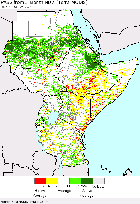 Eastern Africa PASG from 2-Month NDVI (Terra-MODIS) Thematic Map For 10/16/2022 - 10/23/2022
