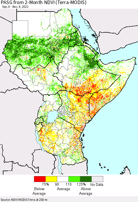 Eastern Africa PASG from 2-Month NDVI (Terra-MODIS) Thematic Map For 11/1/2022 - 11/8/2022