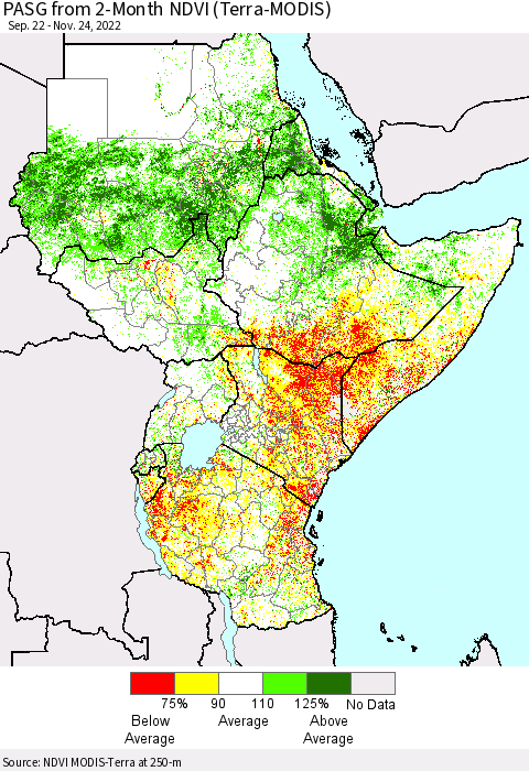Eastern Africa PASG from 2-Month NDVI (Terra-MODIS) Thematic Map For 11/17/2022 - 11/24/2022