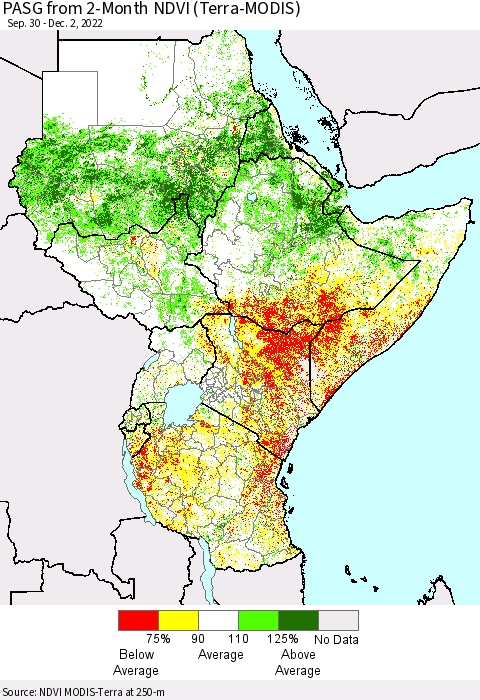 Eastern Africa PASG from 2-Month NDVI (Terra-MODIS) Thematic Map For 11/25/2022 - 12/2/2022