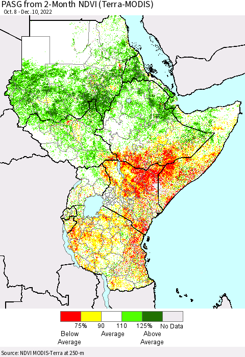 Eastern Africa PASG from 2-Month NDVI (Terra-MODIS) Thematic Map For 12/1/2022 - 12/10/2022