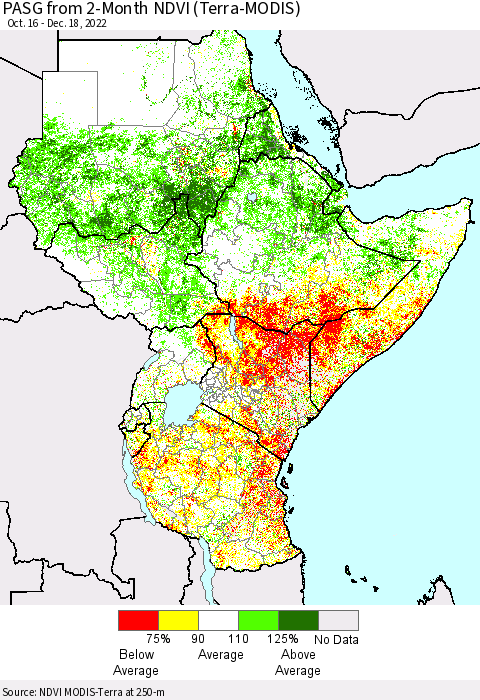 Eastern Africa PASG from 2-Month NDVI (Terra-MODIS) Thematic Map For 12/11/2022 - 12/18/2022