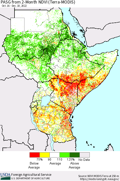 Eastern Africa PASG from 2-Month NDVI (Terra-MODIS) Thematic Map For 12/11/2022 - 12/20/2022