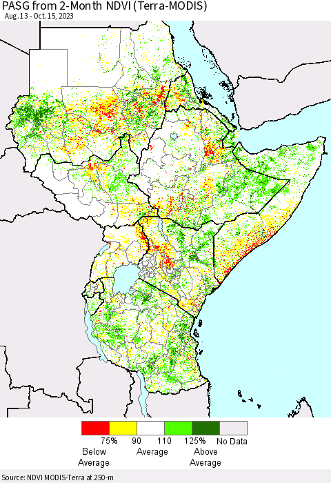 Eastern Africa PASG from 2-Month NDVI (Terra-MODIS) Thematic Map For 10/8/2023 - 10/15/2023