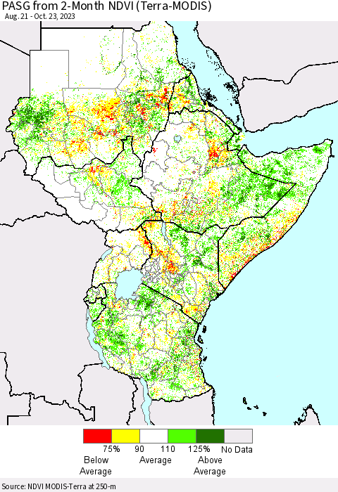 Eastern Africa PASG from 2-Month NDVI (Terra-MODIS) Thematic Map For 10/16/2023 - 10/23/2023