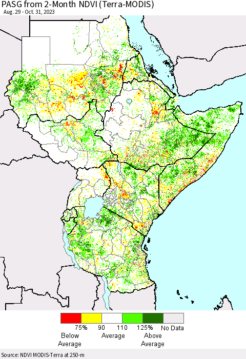 Eastern Africa PASG from 2-Month NDVI (Terra-MODIS) Thematic Map For 10/24/2023 - 10/31/2023