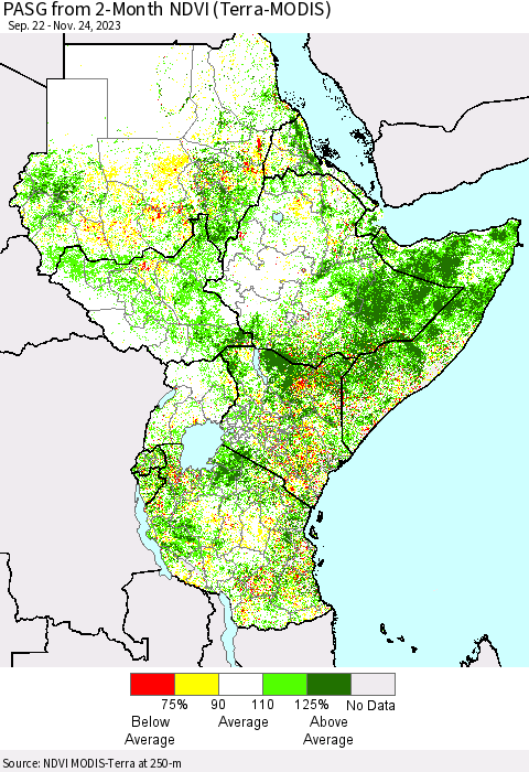 Eastern Africa PASG from 2-Month NDVI (Terra-MODIS) Thematic Map For 11/17/2023 - 11/24/2023