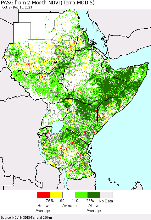 Eastern Africa PASG from 2-Month NDVI (Terra-MODIS) Thematic Map For 12/3/2023 - 12/10/2023