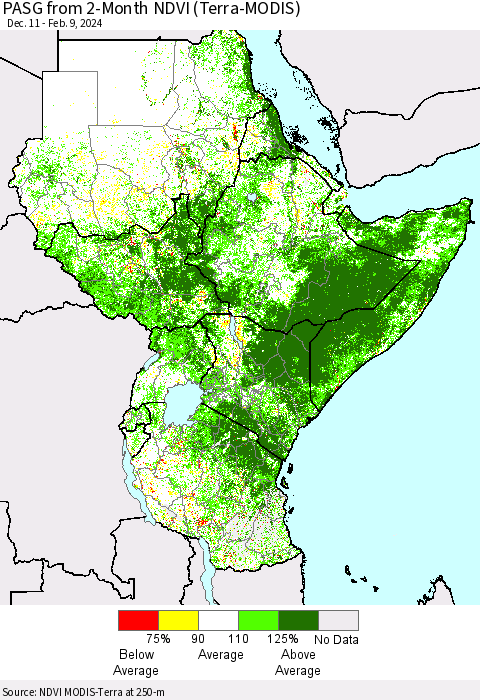Eastern Africa PASG from 2-Month NDVI (Terra-MODIS) Thematic Map For 2/2/2024 - 2/9/2024