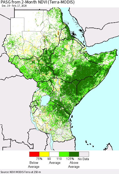 Eastern Africa PASG from 2-Month NDVI (Terra-MODIS) Thematic Map For 2/10/2024 - 2/17/2024