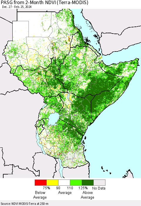 Eastern Africa PASG from 2-Month NDVI (Terra-MODIS) Thematic Map For 2/18/2024 - 2/25/2024