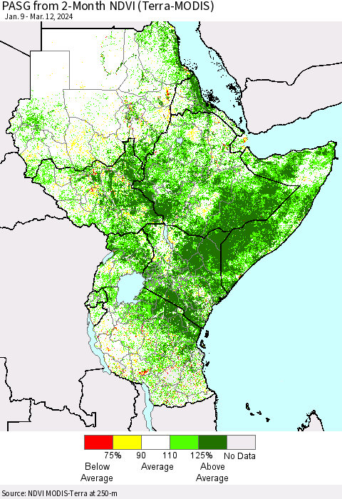 Eastern Africa PASG from 2-Month NDVI (Terra-MODIS) Thematic Map For 3/5/2024 - 3/12/2024