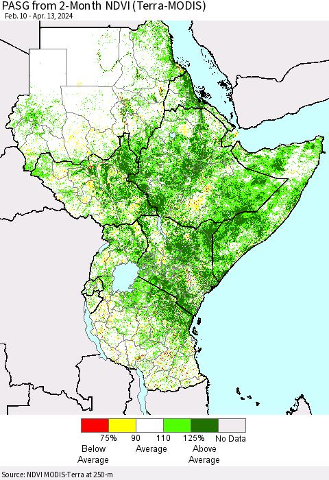 Eastern Africa PASG from 2-Month NDVI (Terra-MODIS) Thematic Map For 4/6/2024 - 4/13/2024