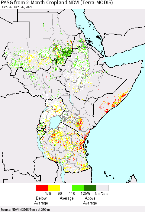 Eastern Africa PASG from 2-Month Cropland NDVI (Terra-MODIS) Thematic Map For 12/19/2021 - 12/26/2021