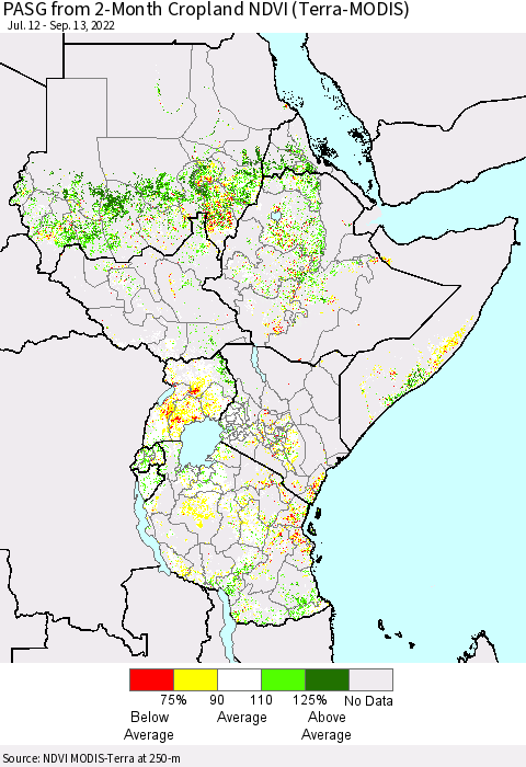 Eastern Africa PASG from 2-Month Cropland NDVI (Terra-MODIS) Thematic Map For 9/6/2022 - 9/13/2022