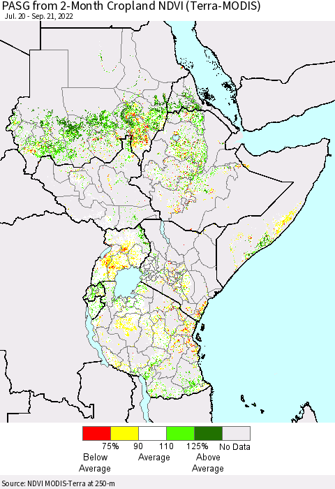 Eastern Africa PASG from 2-Month Cropland NDVI (Terra-MODIS) Thematic Map For 9/14/2022 - 9/21/2022
