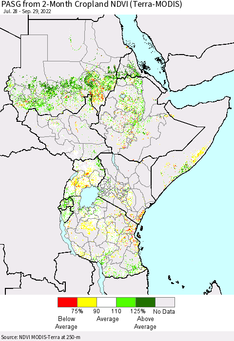 Eastern Africa PASG from 2-Month Cropland NDVI (Terra-MODIS) Thematic Map For 9/22/2022 - 9/29/2022