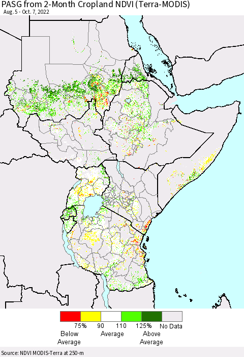 Eastern Africa PASG from 2-Month Cropland NDVI (Terra-MODIS) Thematic Map For 9/30/2022 - 10/7/2022