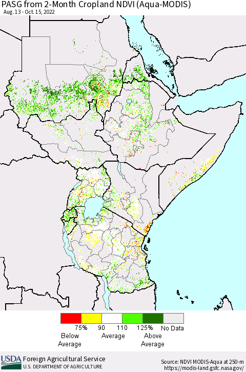 Eastern Africa PASG from 2-Month Cropland NDVI (Terra-MODIS) Thematic Map For 10/11/2022 - 10/20/2022