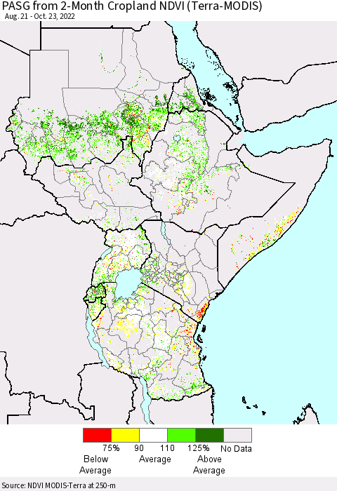 Eastern Africa PASG from 2-Month Cropland NDVI (Terra-MODIS) Thematic Map For 10/16/2022 - 10/23/2022