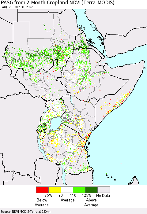 Eastern Africa PASG from 2-Month Cropland NDVI (Terra-MODIS) Thematic Map For 10/24/2022 - 10/31/2022