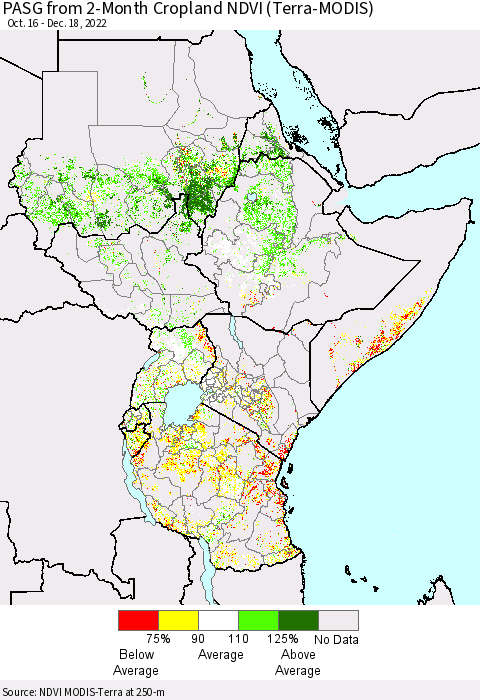 Eastern Africa PASG from 2-Month Cropland NDVI (Terra-MODIS) Thematic Map For 12/11/2022 - 12/18/2022