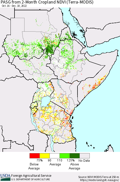Eastern Africa PASG from 2-Month Cropland NDVI (Terra-MODIS) Thematic Map For 12/11/2022 - 12/20/2022