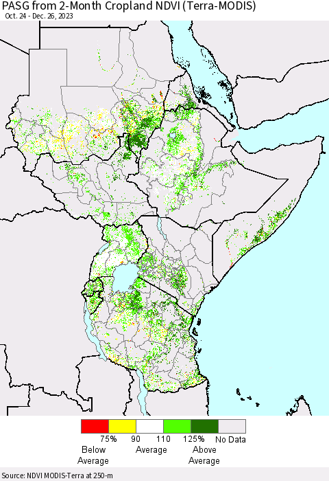 Eastern Africa PASG from 2-Month Cropland NDVI (Terra-MODIS) Thematic Map For 12/19/2023 - 12/26/2023