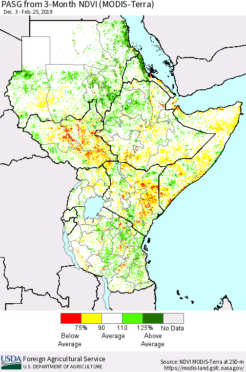 Eastern Africa PASG from 3-Month NDVI (Terra-MODIS) Thematic Map For 2/21/2019 - 2/28/2019