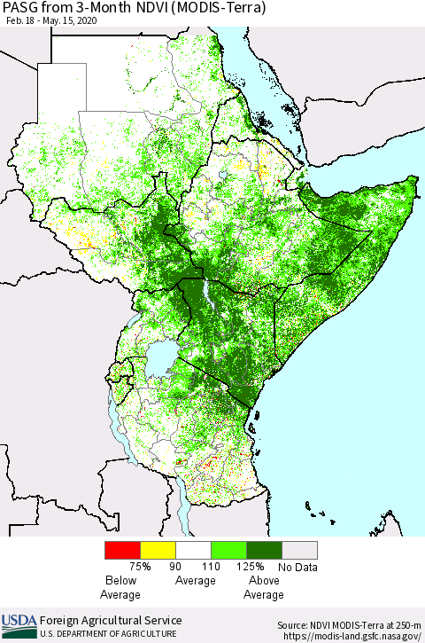Eastern Africa PASG from 3-Month NDVI (Terra-MODIS) Thematic Map For 5/11/2020 - 5/20/2020