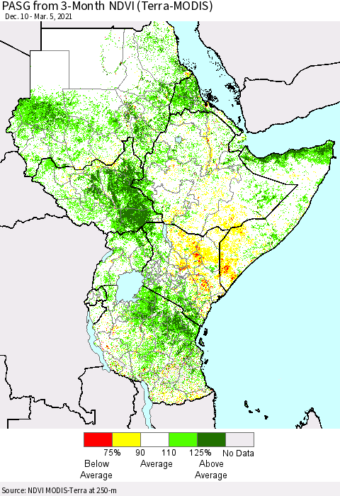 Eastern Africa PASG from 3-Month NDVI (Terra-MODIS) Thematic Map For 2/26/2021 - 3/5/2021
