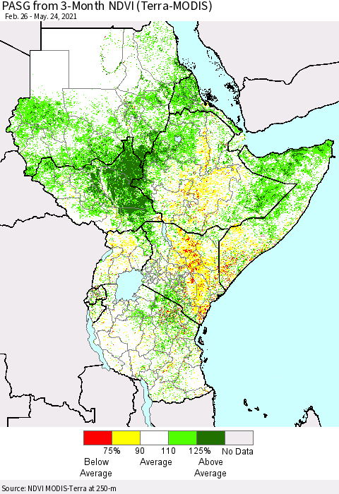 Eastern Africa PASG from 3-Month NDVI (Terra-MODIS) Thematic Map For 5/17/2021 - 5/24/2021